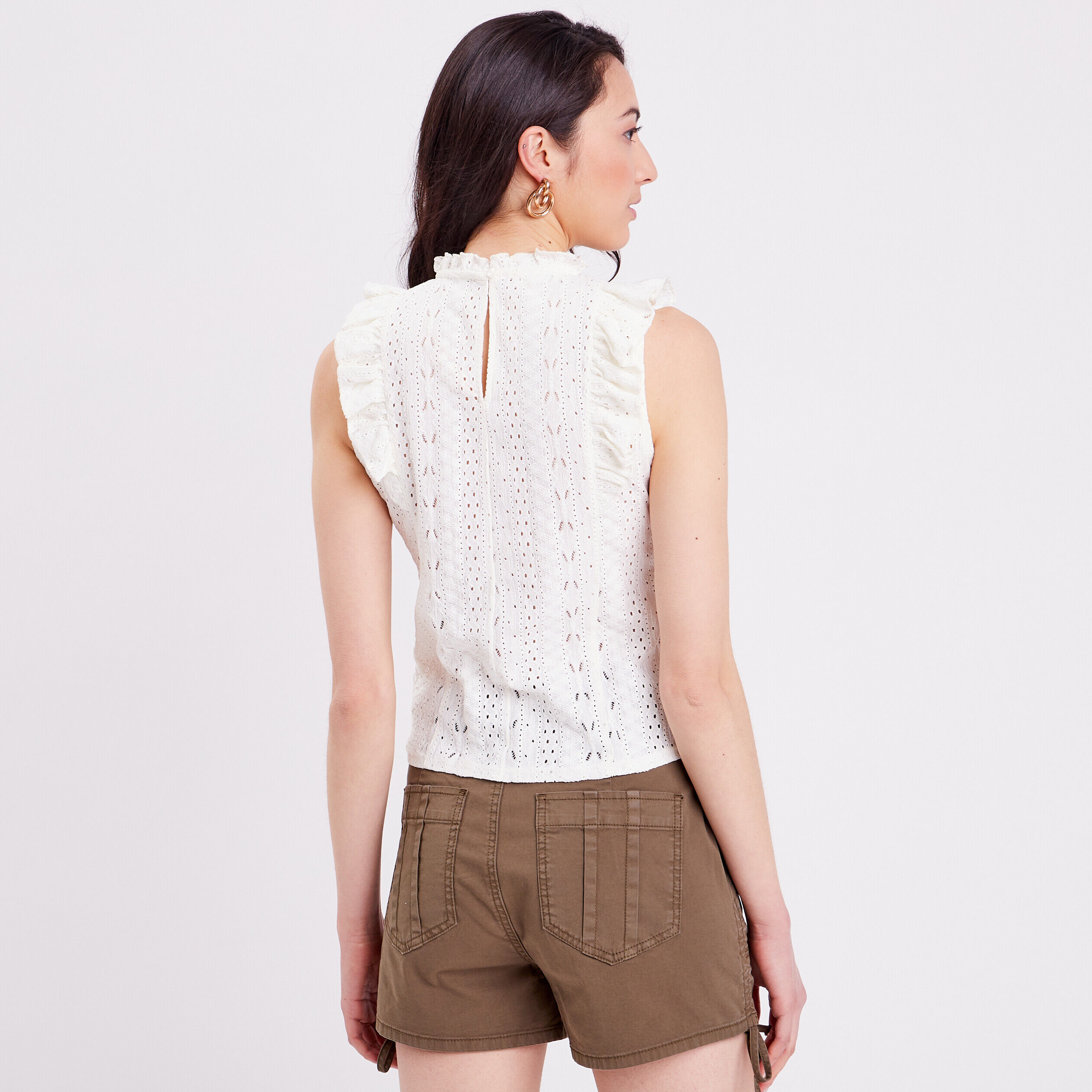 Blouse brodée avec volants ecru femme | Cache Cache
