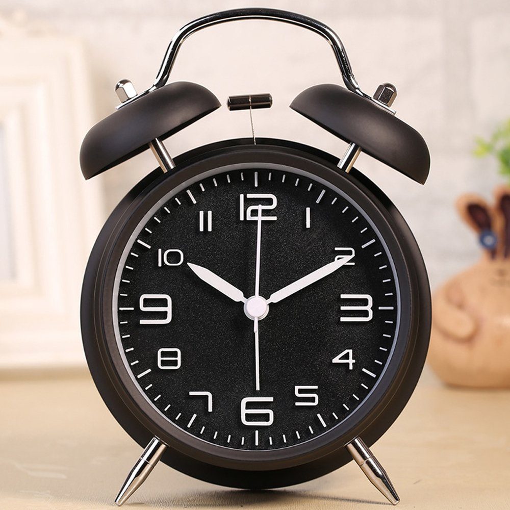 AKKEE Wecker Doppelglockenwecker mit Nachtlicht, Lauter Alarm, Wecker Analog kein Ticken, geräuschlos, Wecker Batteriebetrieben, Retro Design
