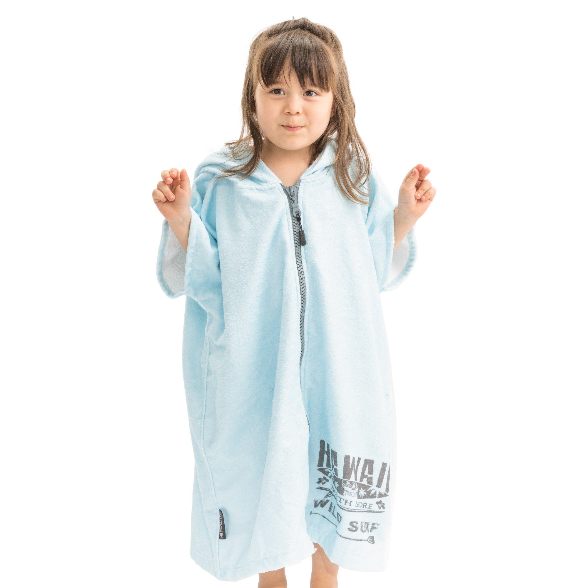 HOMELEVEL Bademantel Frottee Badeponcho mit Reißverschluss - Handtuch Poncho für Mädchen, Baumwolle