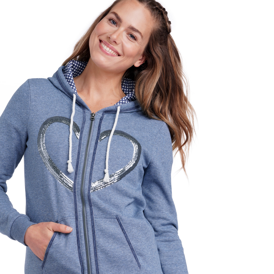 Damen Sweatjacke mit Pailletten-Herz