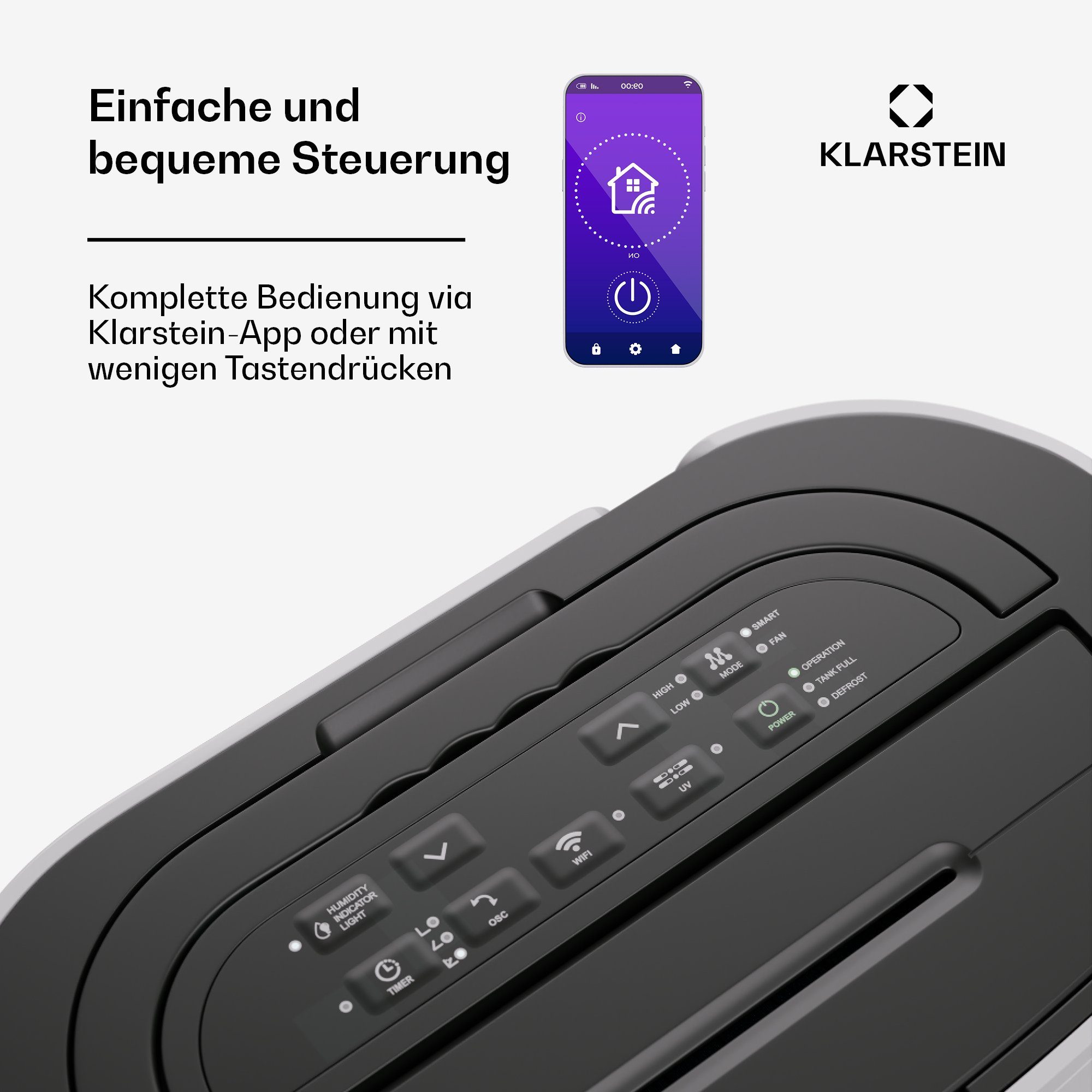Klarstein Luftentfeuchter DryFy Pro Connect 20 Luftentfeuchter WiFi, elektrisch 20l/d 4 L Wasser Tank Wifi App