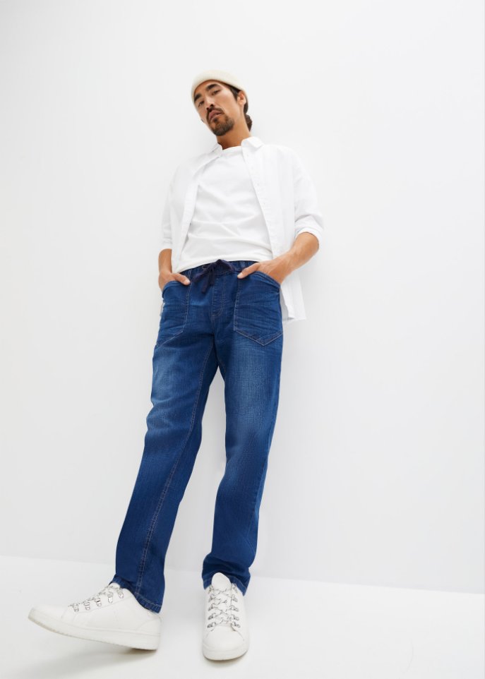 Loose Fit Schlupfjeans mit Komfortschnitt, Straight