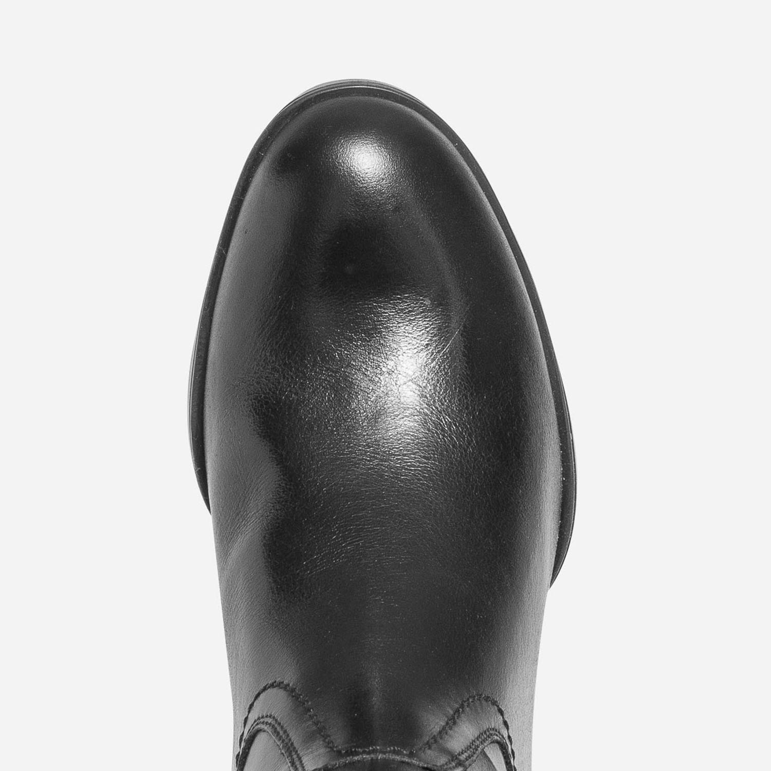 Botte à talon noire en cuir pour mollet large