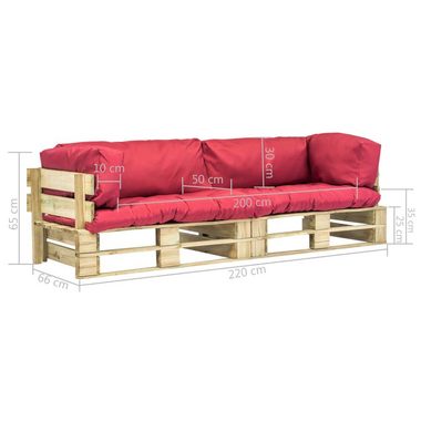vidaXL Loungesofa 2-tlg. Outdoor-Sofa-Set Paletten mit Kissen in Rot Kiefernholz, 2 Teile