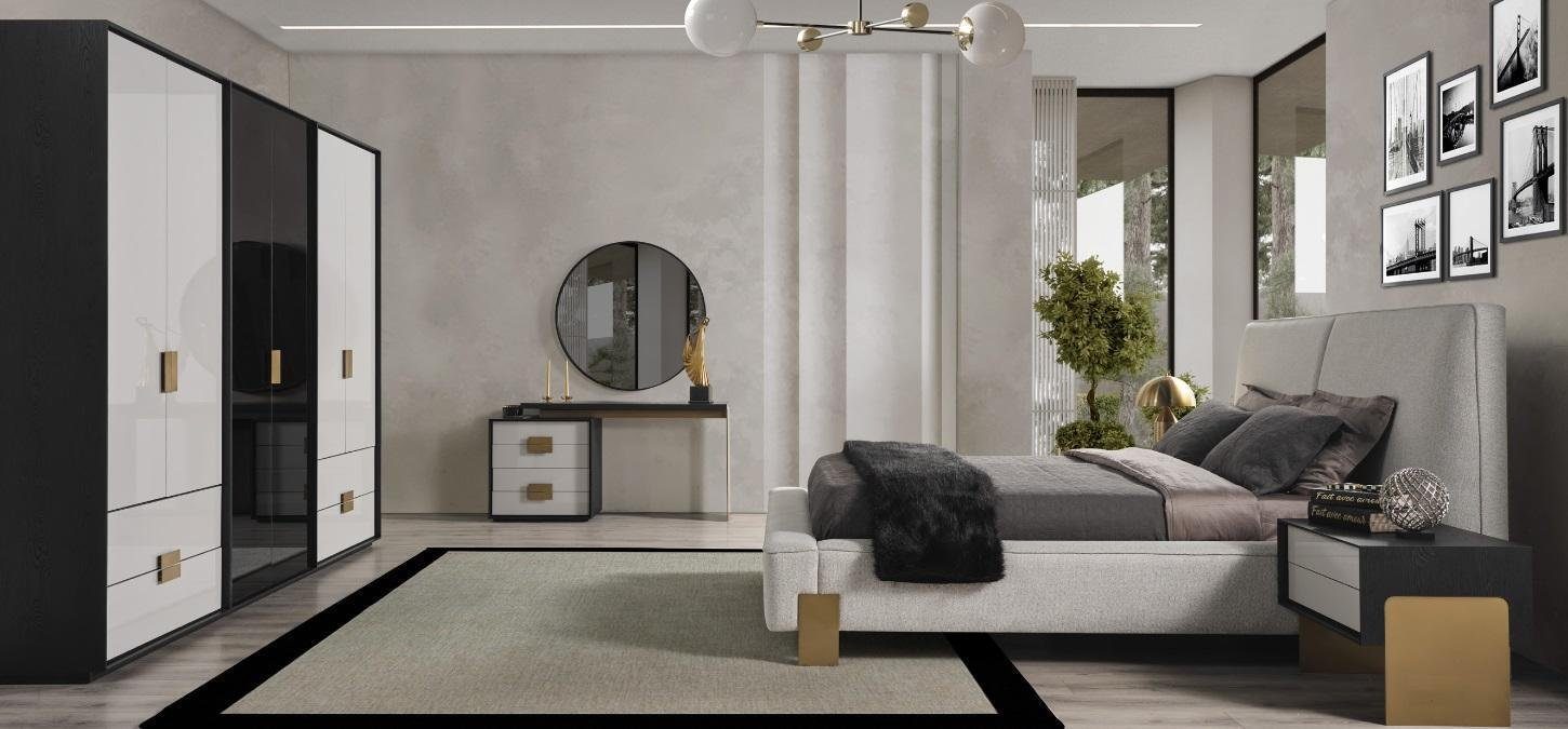 JVmoebel Schlafzimmer-Set Modernes Schlafzimmer Set Doppelbett 2x Nachttische Schminktisch 6tlg, (6-St., Bett, 2x Nachttisch, Schminktisch, Spiegel, Kleiderschrank), Made in Europa