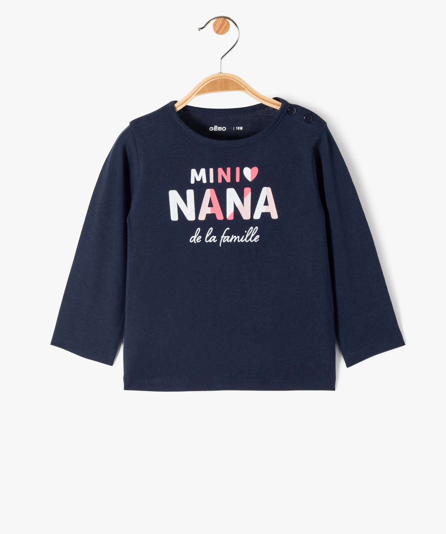 Tee-shirt à manches longues message pailleté bébé fille marine | GEMO