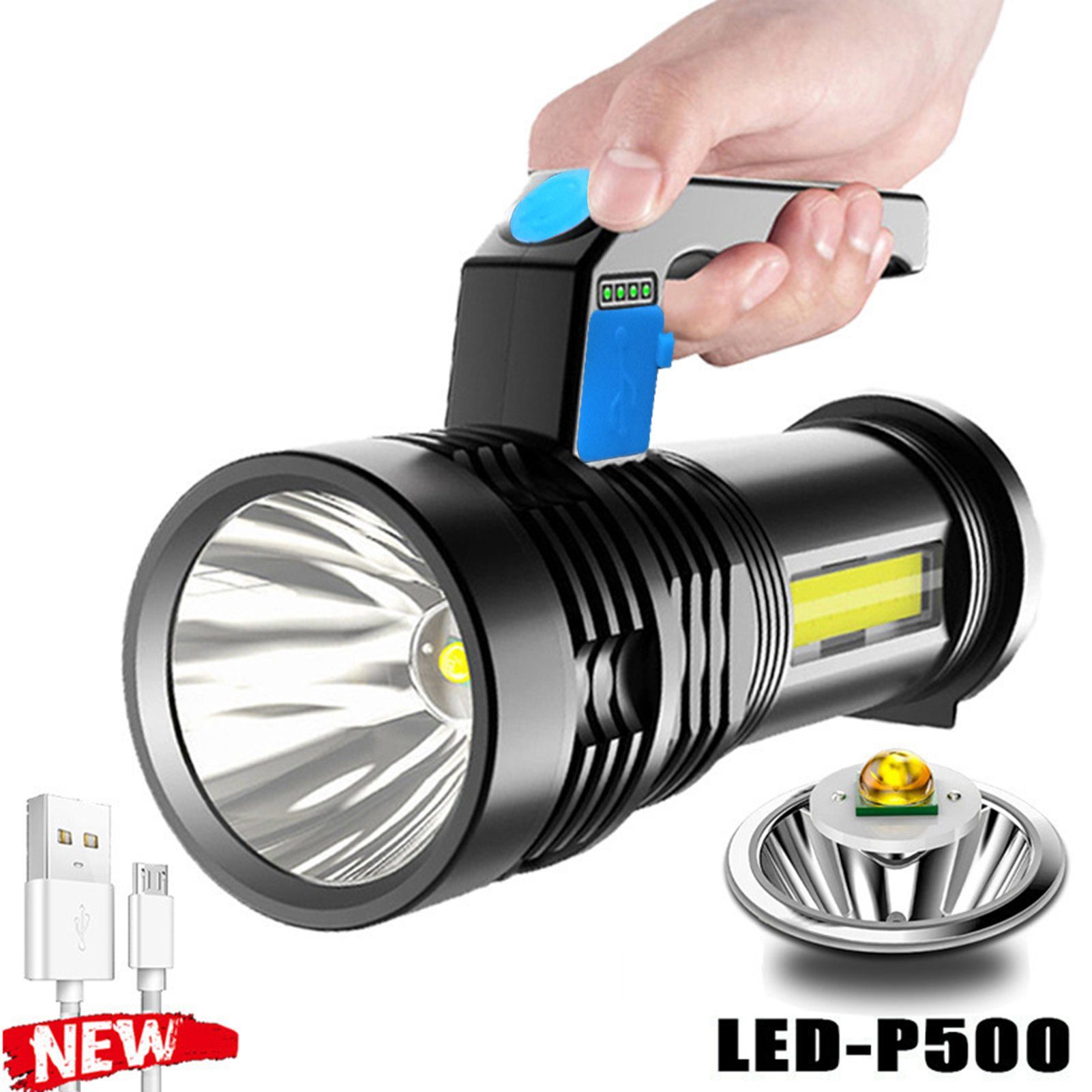 farfi LED Taschenlampe LED Taschenlampe IPX-6 Wasserdichte, Außenbereich Camping Taschenlampe (1-st), Starkes Licht, schwaches Licht, SOS, Flutlicht