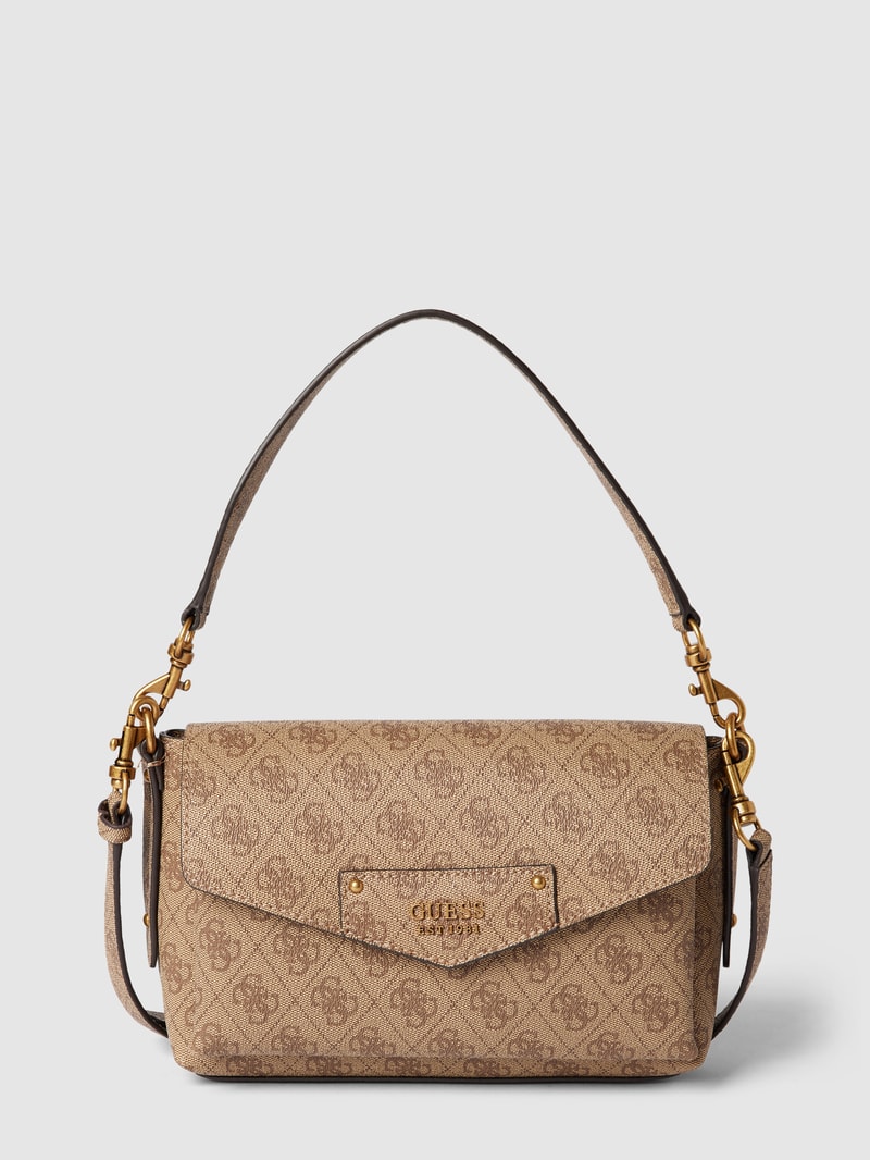 Schultertasche mit Allover-Logo Modell 'BRENTON' in taupe