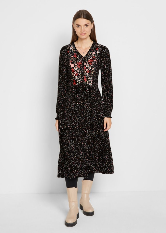 Jerseykleid aus Viskose mit Bindeband, mittellang
