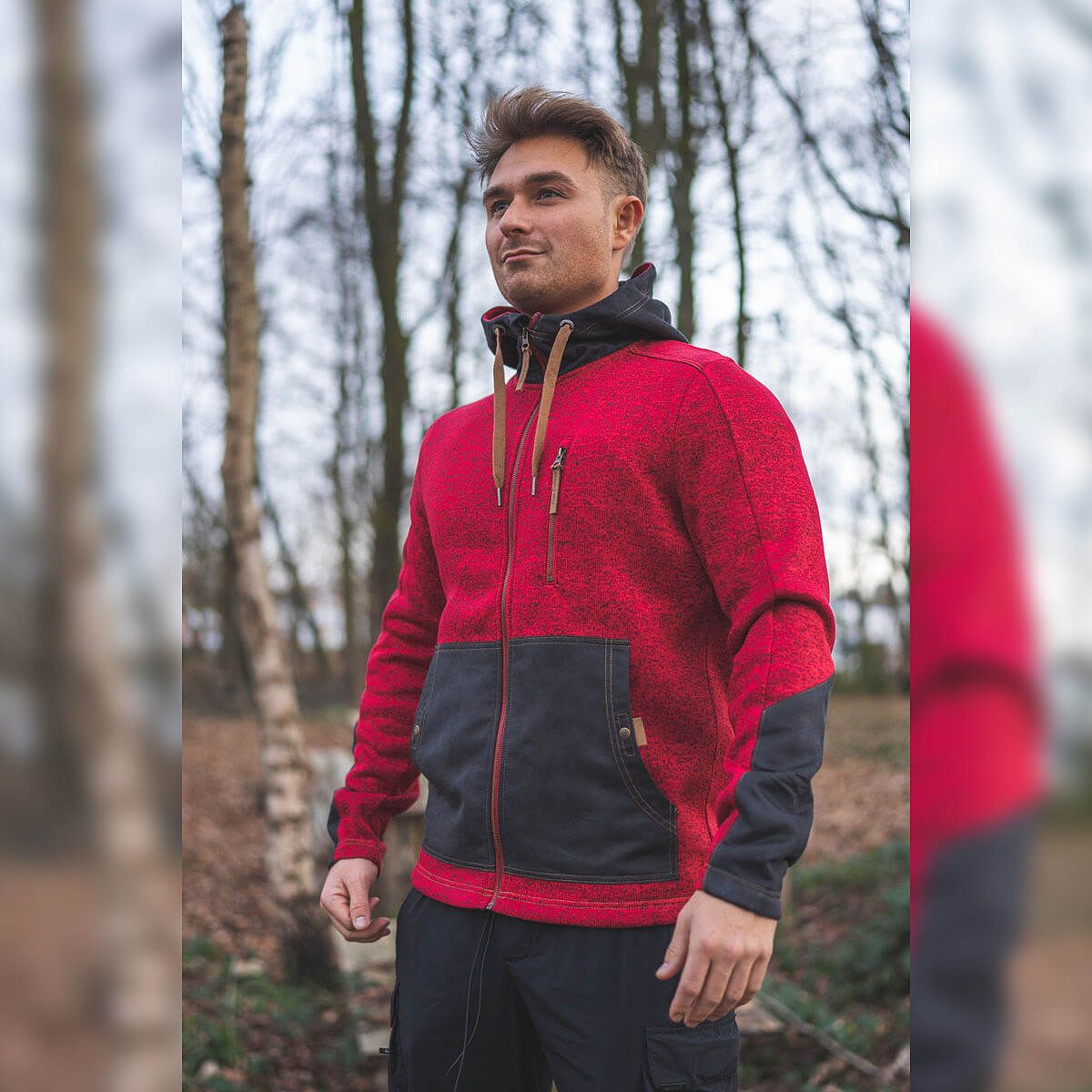 Strickfleece Jacke mit Kapuze