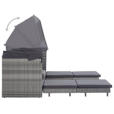 vidaXL Loungesofa Ausziehbares 3-Sitzer-Schlafsofa mit Dach Poly Rattan Grau, 1 Teile