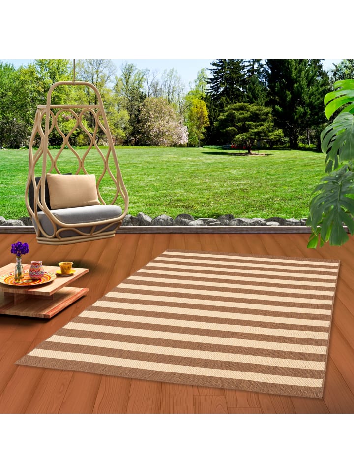 Pergamon In & Outdoor Teppich Flachgewebe Valencia Streifen in Beige günstig kaufen