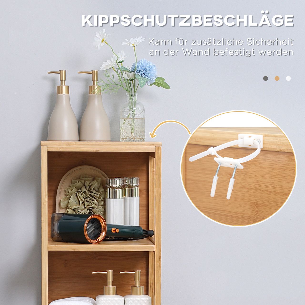 kleankin Badezimmerschrank, Beistellschrank aus Bambus, Hochschrank, Kippschutz
