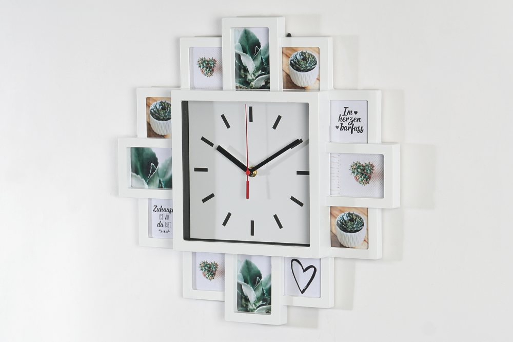 Wanduhr mit Collage weiß