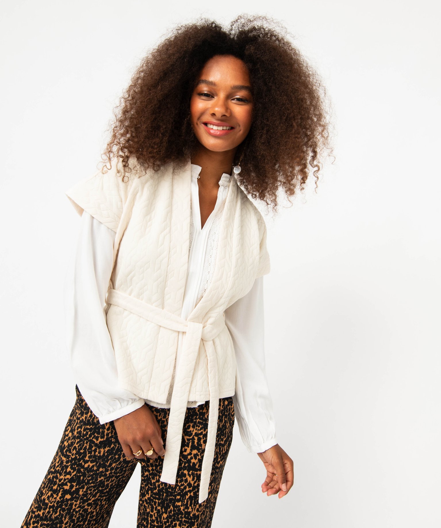 Veste en maille sans manches femme ecru | GEMO