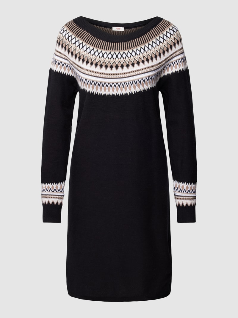 Knielanges Strickkleid mit Zickzack-Muster in schwarz