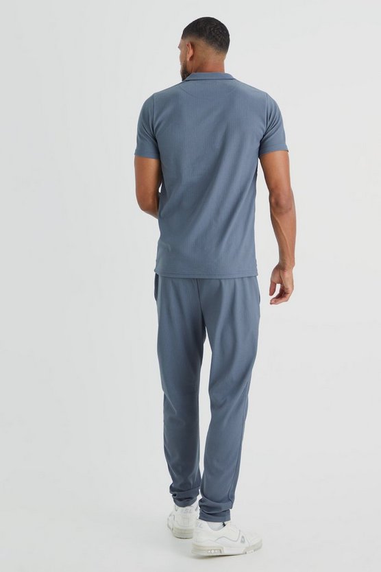 Tall geripptes Slim-Fit Ottoman Poloshirt