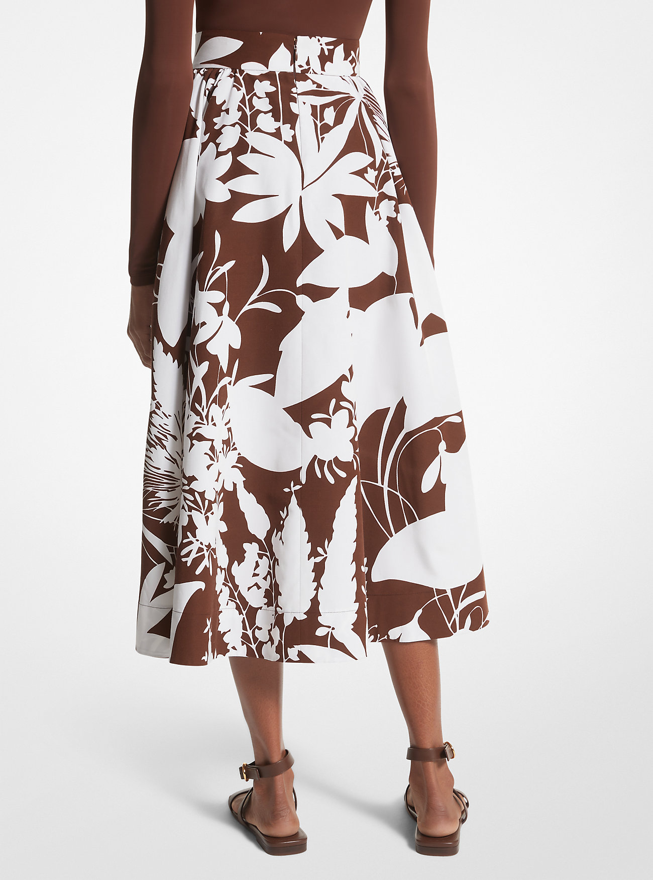 Shadow Floral Cotton and Silk Faille Skirt - NUTMEG/OPTIC WHITE