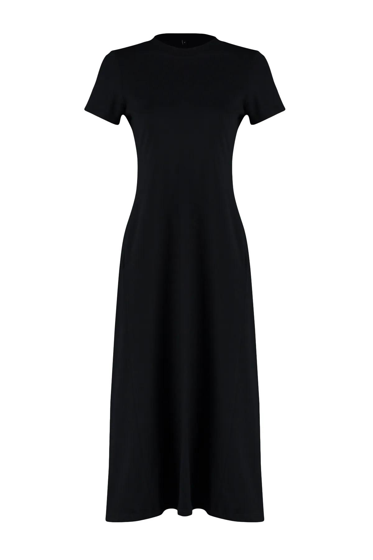 Trendyol Collection  Schwarzes Premium-Strick-Midikleid in A-Linie mit Rundhalsausschnitt und Taschen TWOSS24EL00169