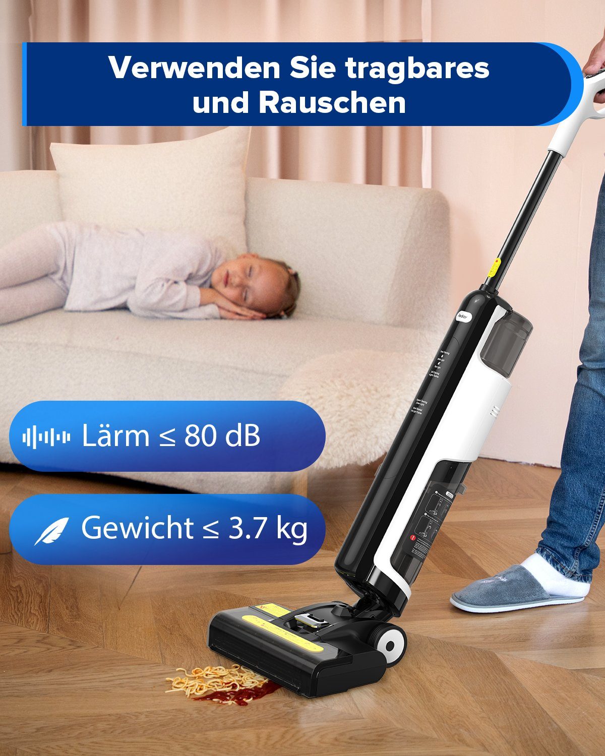 Redkey Nass-Trocken-Akkusauger W12 SE, Nass-Trocken-Sauger Staubsauger,Wischmopp Selbstreinigung, Nass-und Trockensauger Mit LED