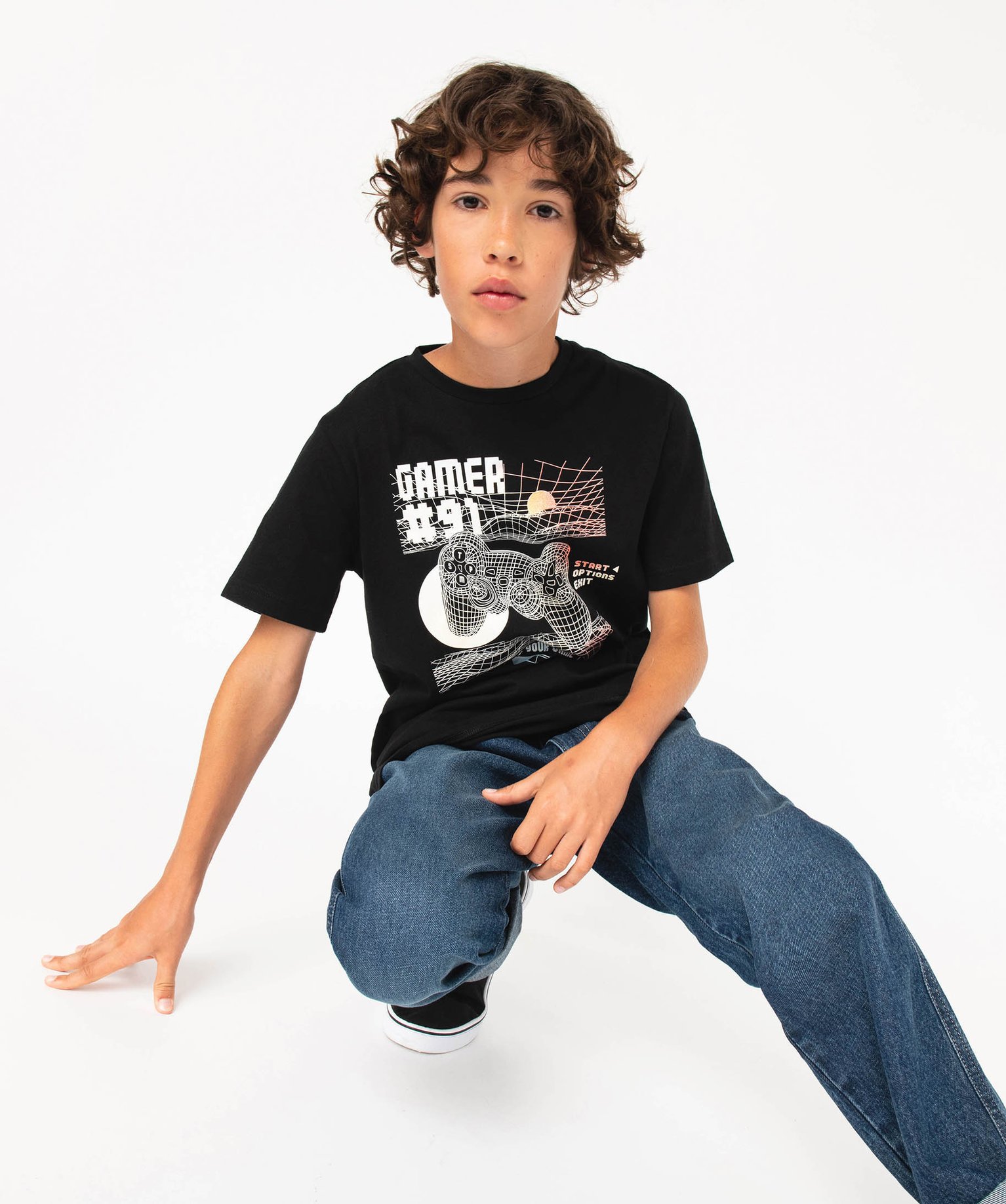 Tee-shirt à manches courtes imprimé Garçon noir | GEMO