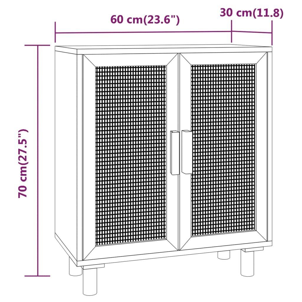 vidaXL Sideboard Sideboard Weiß 60x30x70 cm Massivholz Kiefer und Natur-Rattan (1 St)