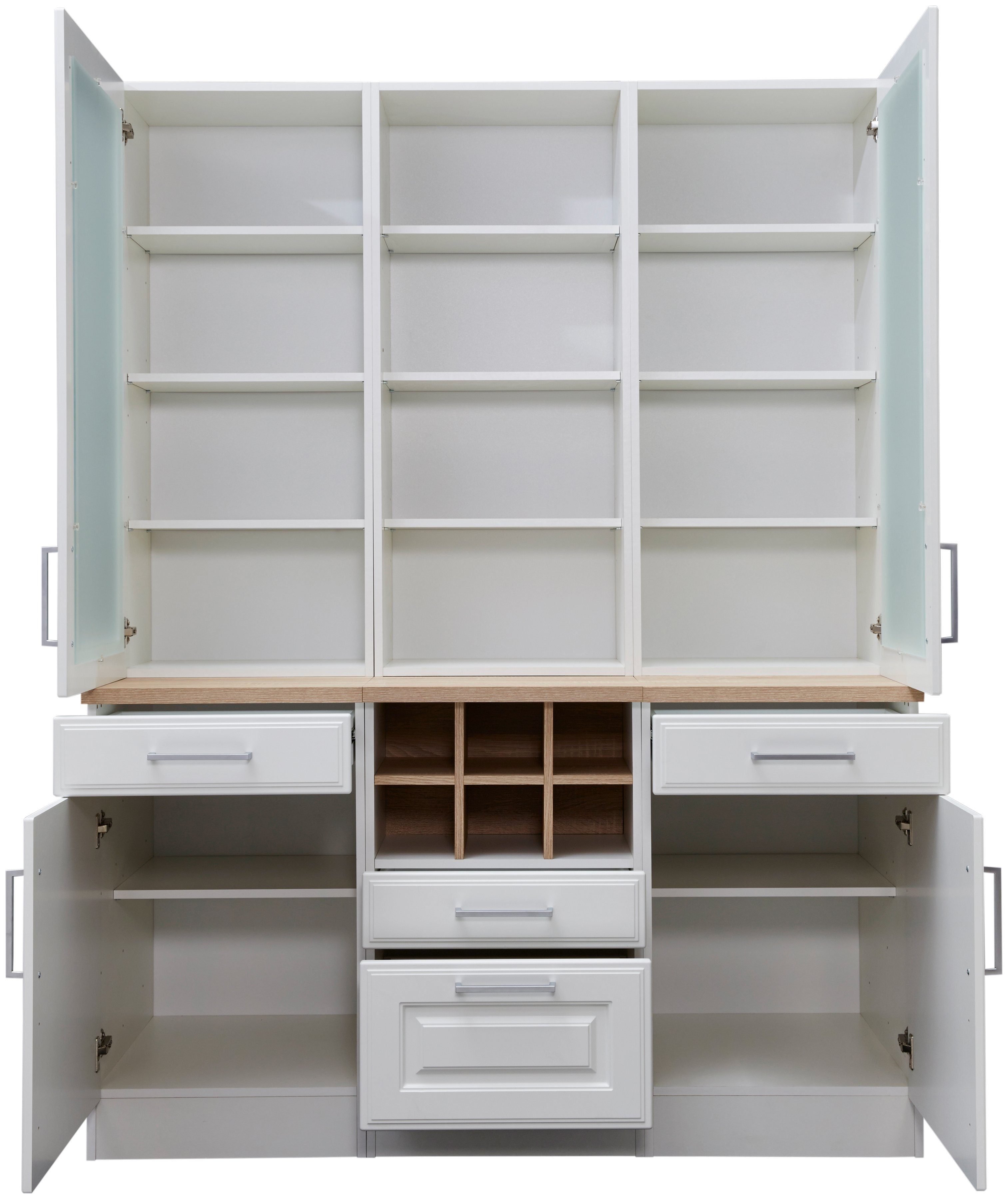 HELD MÖBEL Küchenbuffet Stockholm hochwertige MDF-Fronten, 2 Glasrahmentüren, 200 cm hoch, viel Stauraum