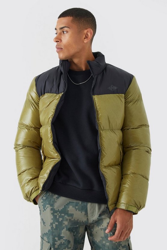 Man hochglänzende Colorblock Steppjacke