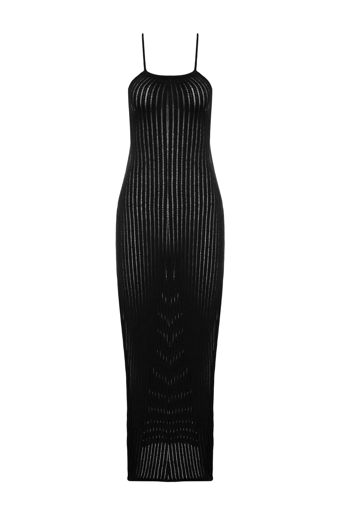 Trendyol Collection  Schwarzes, tailliertes Maxi-Strandkleid aus gestricktem, rückenfreiem Strick TBESS24EL00054