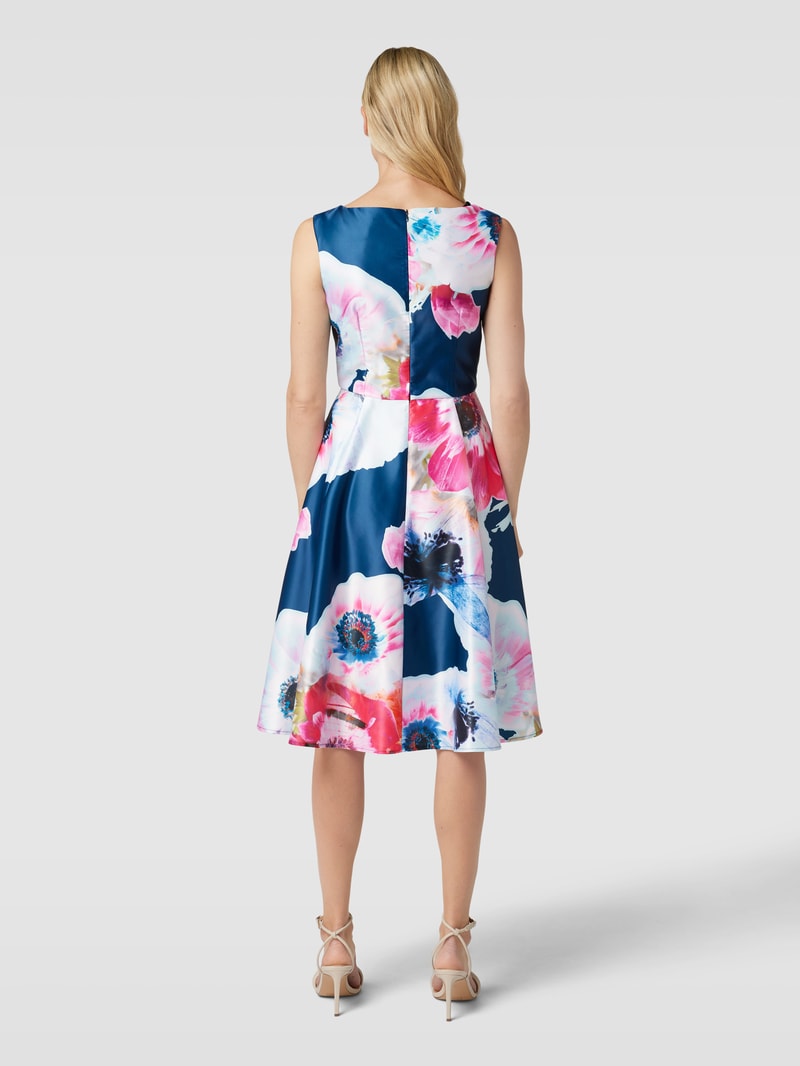Cocktailkleid mit floralem Muster in marineblau meliert