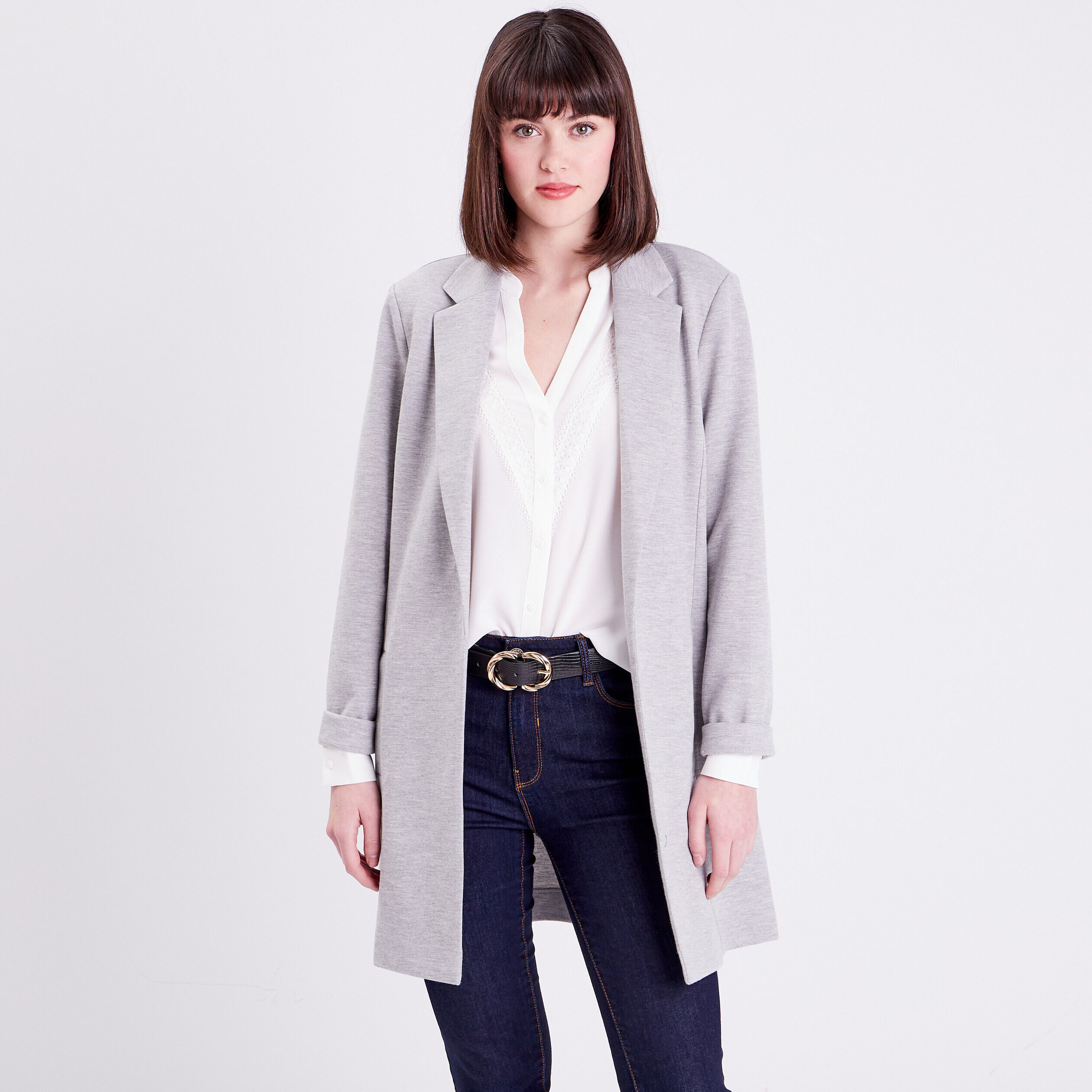 Veste blazer avec manches longues gris clair femme | Cache Cache