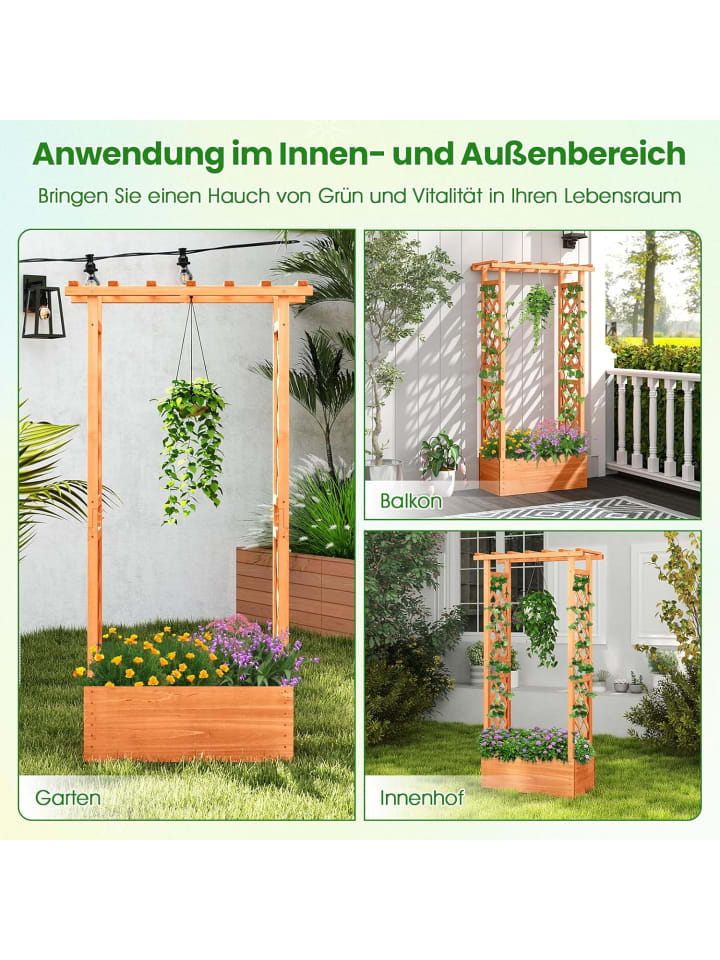 COSTWAY Hochbeet mit Rankgitter 66x32x152cm in Hellbraun günstig kaufen onesize