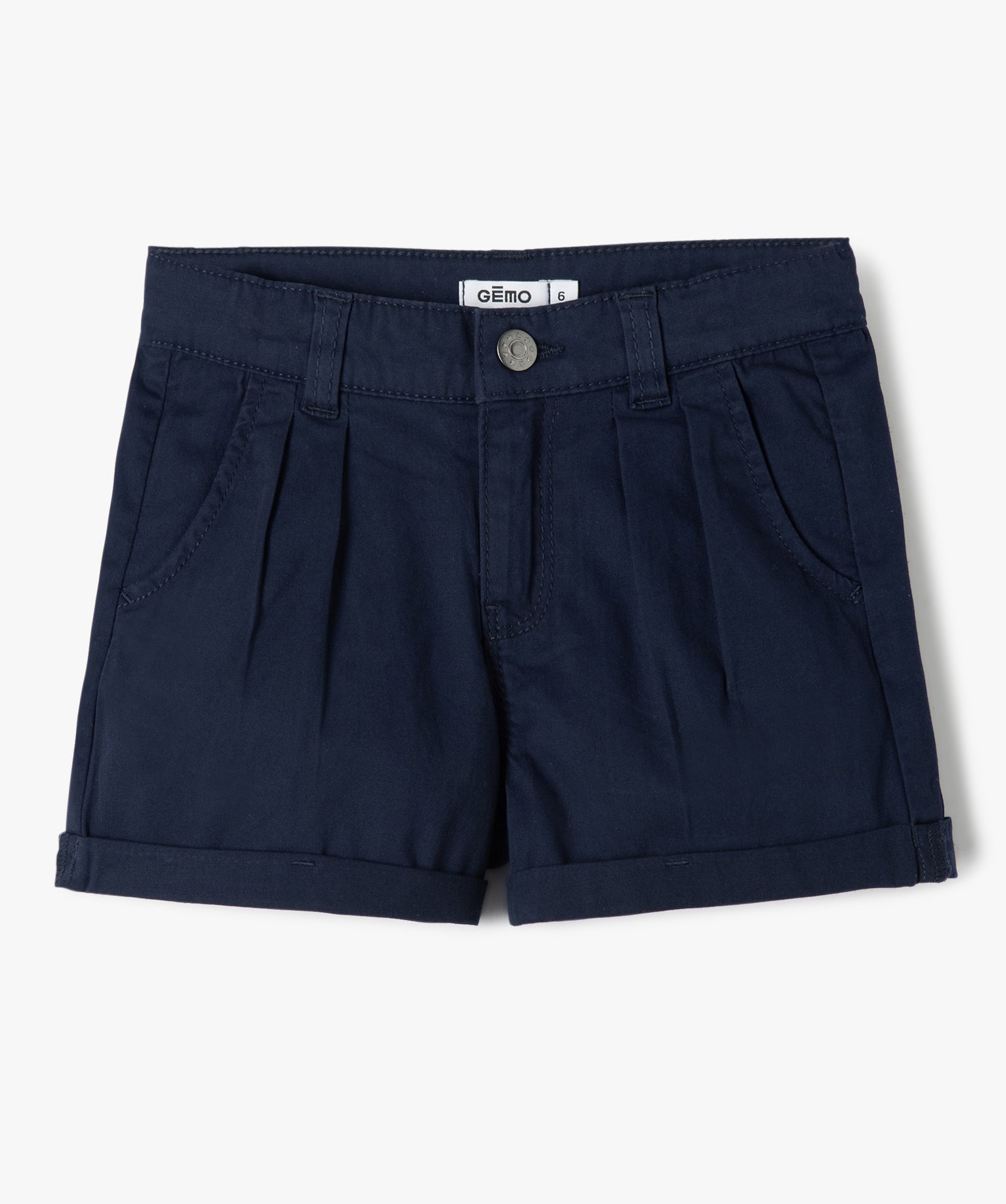 Short fille large en toile de coton marine | GEMO
