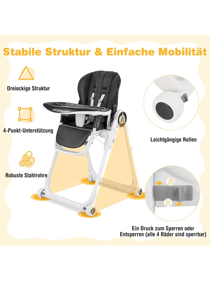 COSTWAY Hochstuhl in Schwarz günstig kaufen 58 cm