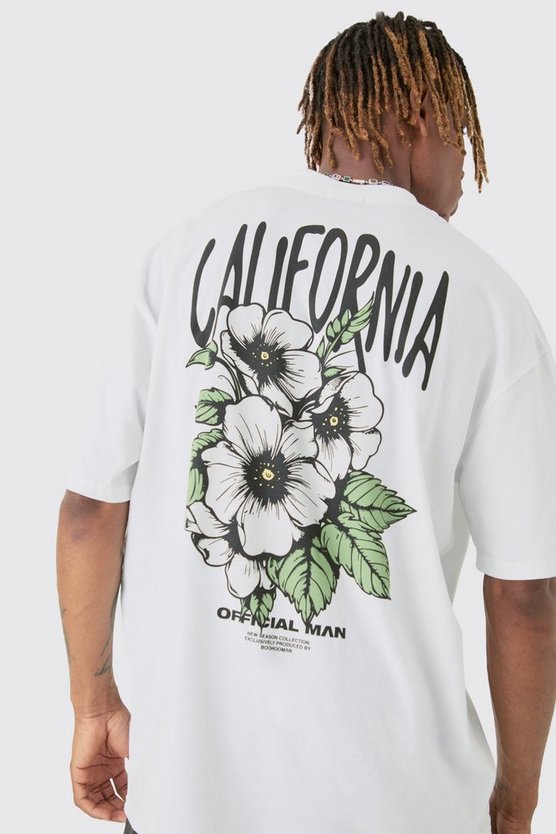 Tall florales Oversize T-Shirt mit California-Print