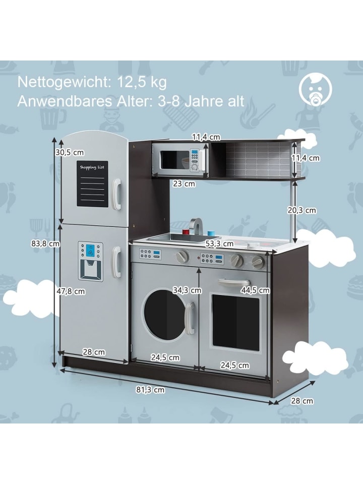 COSTWAY Spielküche ab 3 Jahren in Grau günstig kaufen 81 cm