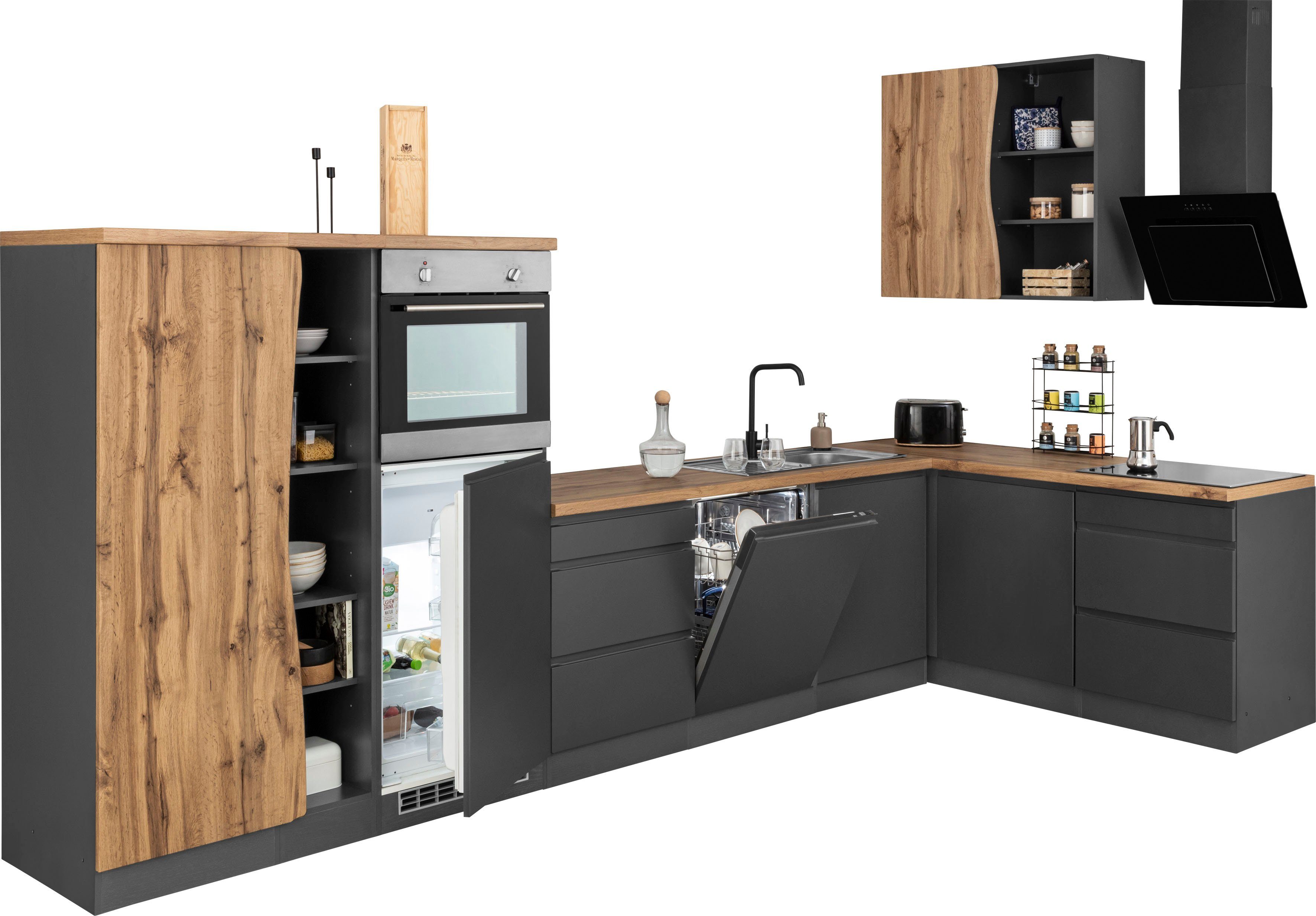 HELD MÖBEL Küche Bruneck, Stellbreite 380/180 cm breit, ohne E-Geräten, MDF Fronten