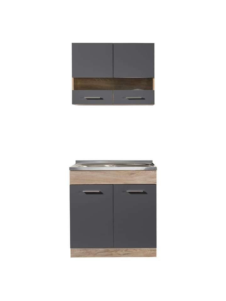 Homestyle4u Küchenzeile ohne Geräte 80x180x51 cm in Grau günstig kaufen onesize