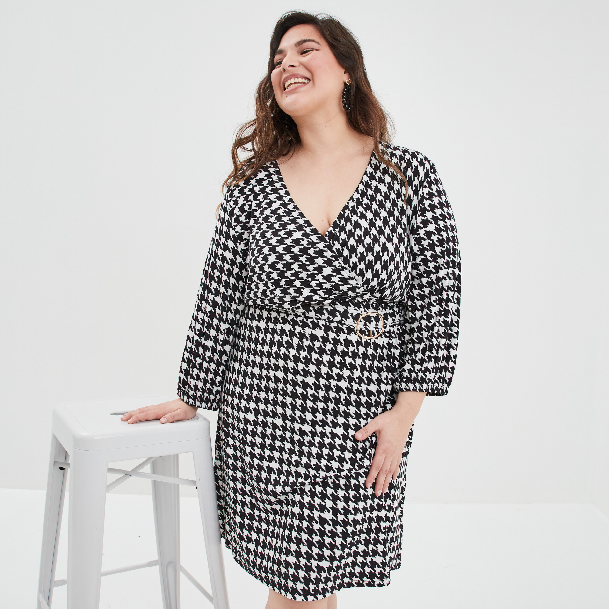 Robe patineuse col cache-coeur Modavista ecru femme | La Halle