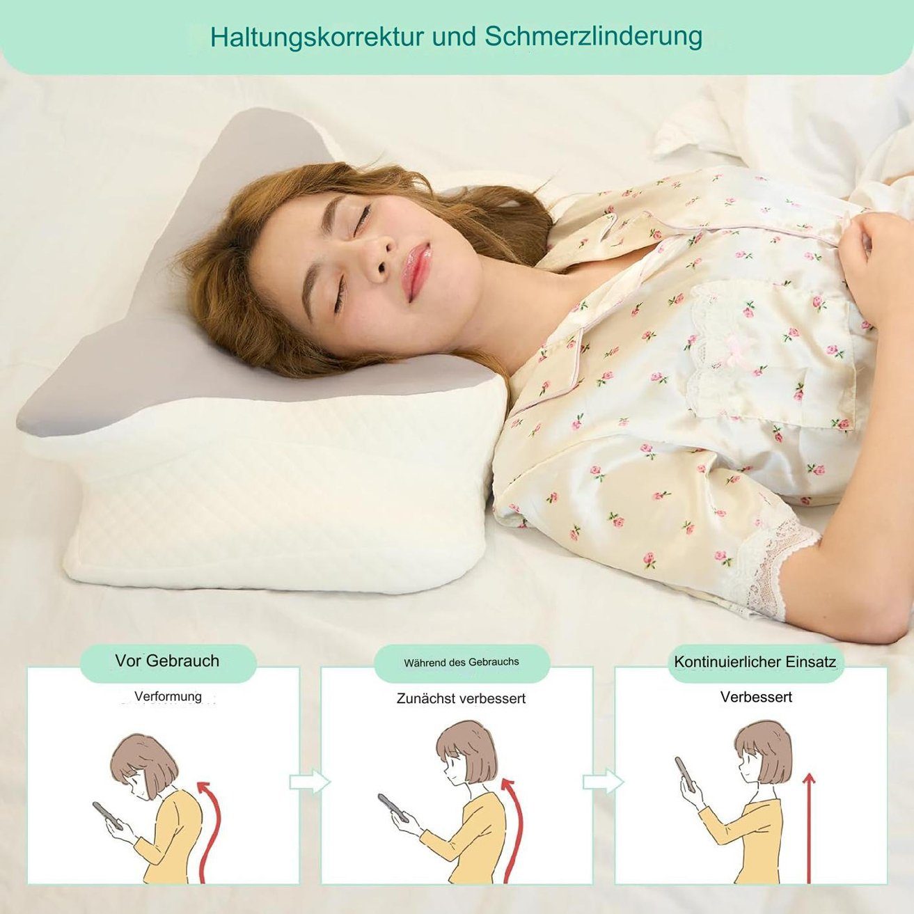 Nackenstützkissen Nackenkissen zur Linderung von Nacken- und Schulterschmerzen, HOHEA H, verstellbares Memory-Schaum-Kissen zum Schlafen