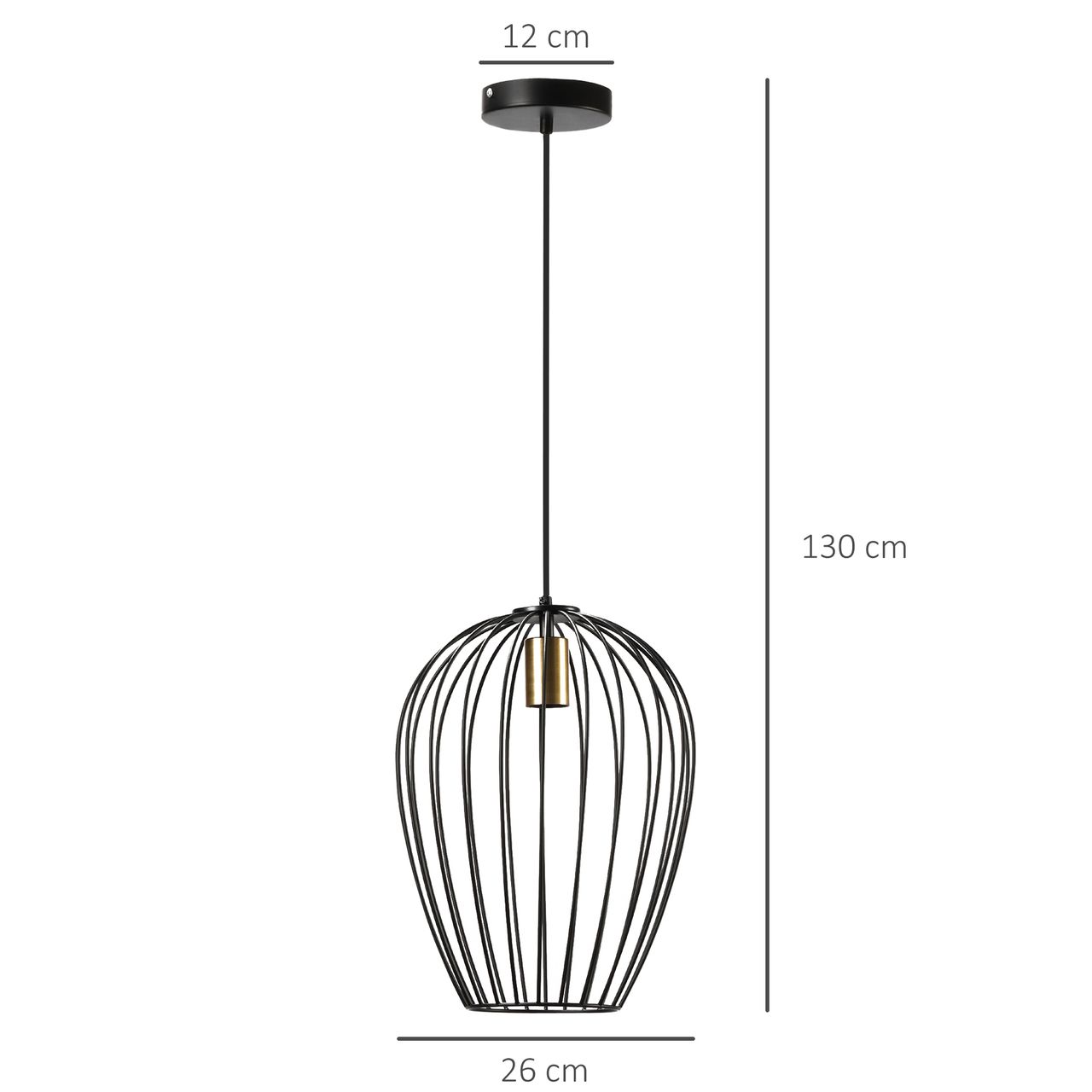 HOMCOM Pendelleuchte Hängeleuchte Hängelampe modern Pendellampe für Büro Wohnzimmer Esszimmer Metall Schwarz Ø26 x 130 cm