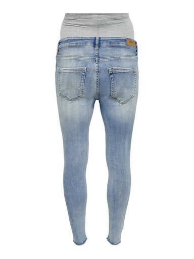 ONLY MATERNITY Umstandsjeans OLMBLUSH MID SK RAW ANKLE DNM NOOS mit Destroyed Effekt
