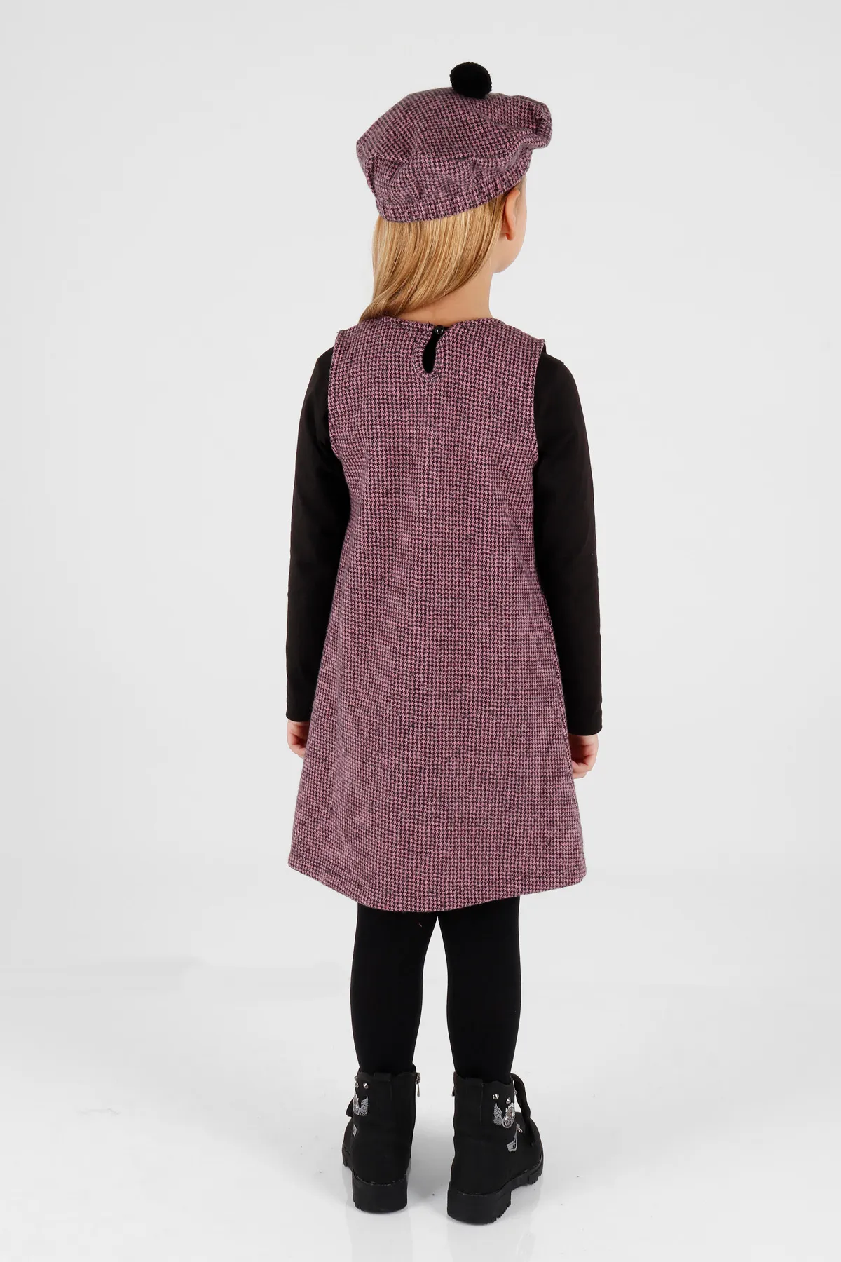 AHENGİM  Mädchen Hat Badili Kleid 3-teiliges Set Knopfdetailliert Ak2403