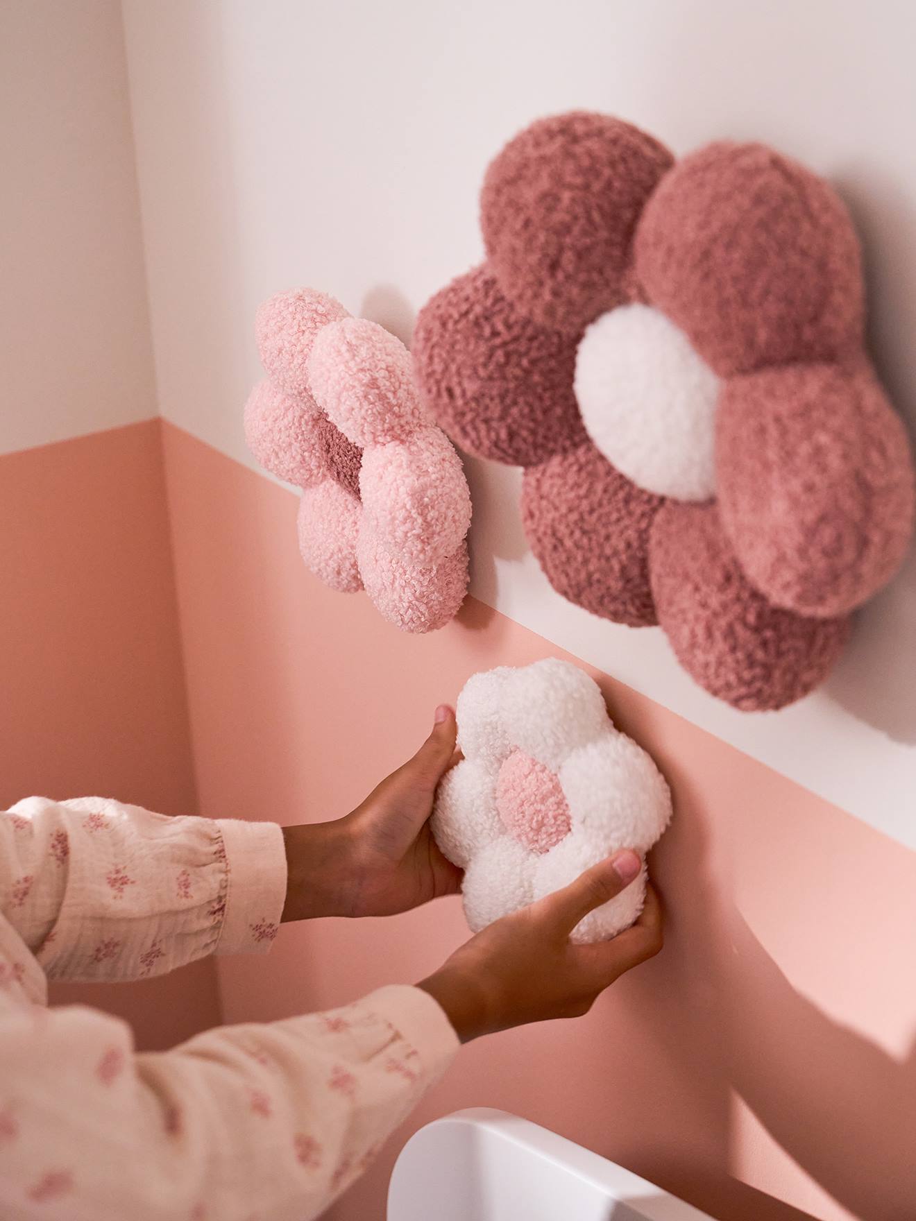 Vertbaudet 3er-Set Kinderzimmer Deko-Stoffblumen - rosa bedruckt
