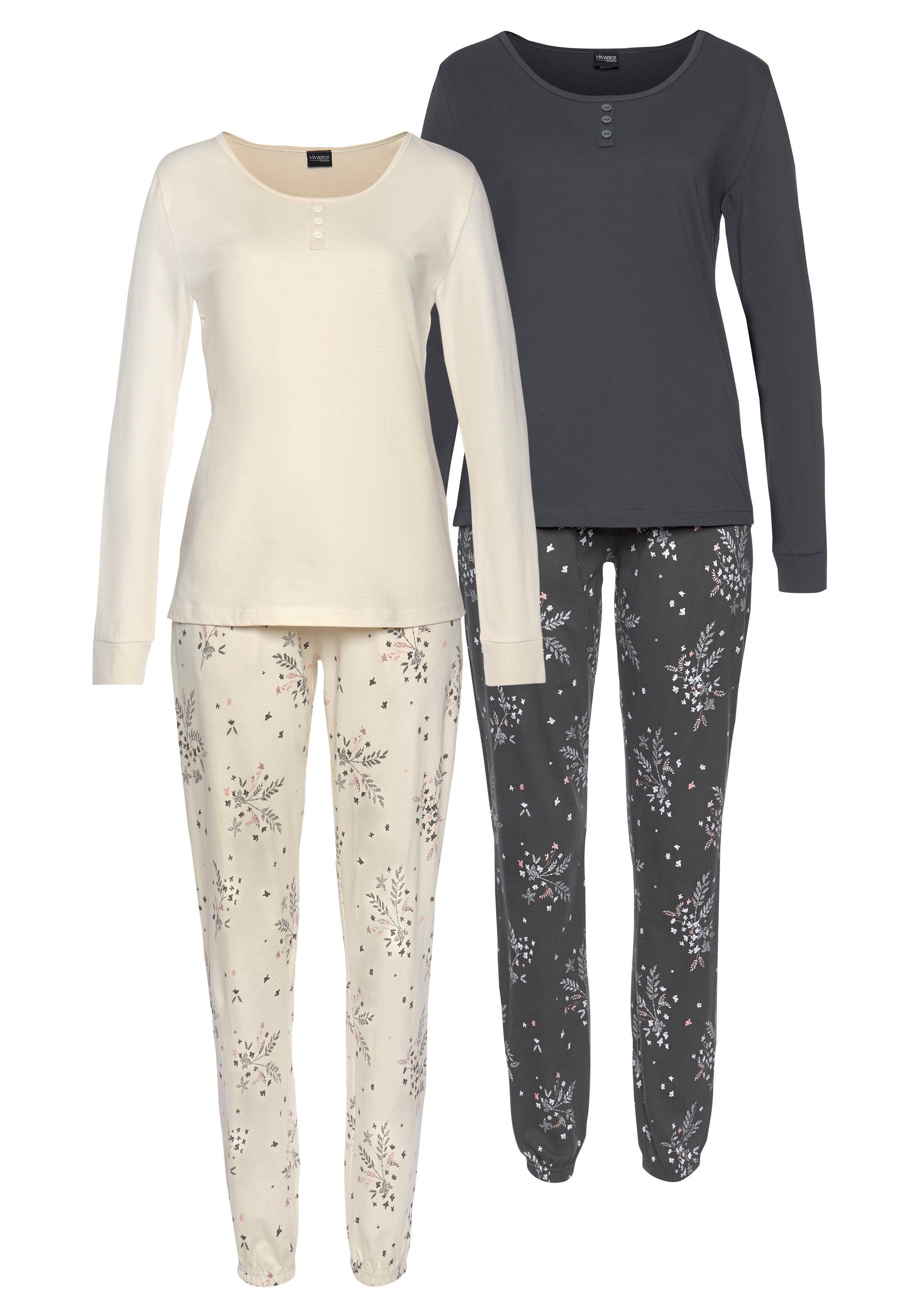 Vivance Dreams Pyjama (4 tlg., 2 Stück) mit feinen Blumenzweigen
