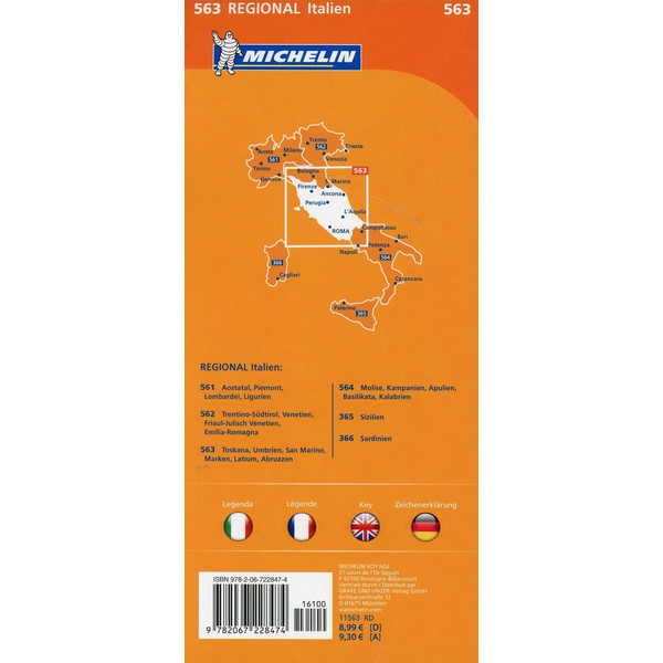 Michelin Toskana, Umbrien, San Marino, Marken, Latium, Abruzzen. Straßen- und Tourismuskarte 1:400.000 - Straßenkarte