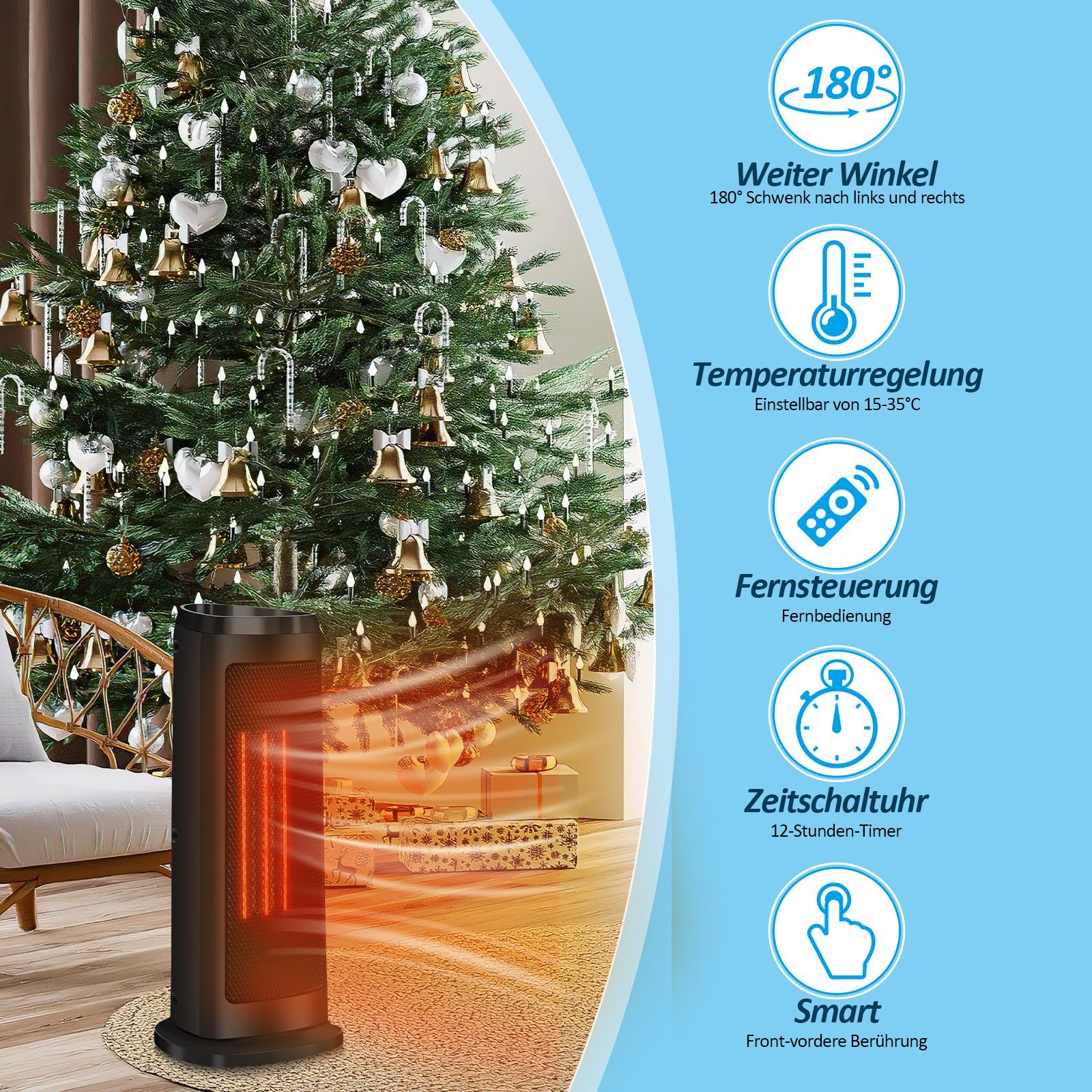 Gimisgu Heizlüfter Heizlüfter 2000W Heiztower Heizkörper Heizung Timer Elektro Heizgerät
