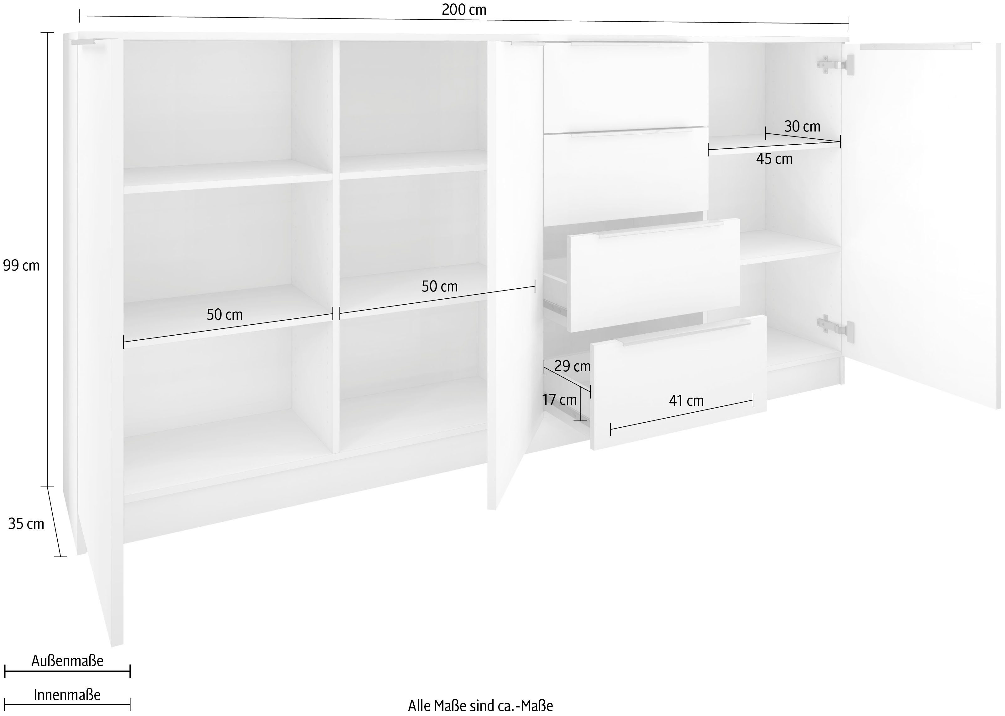 borchardt Möbel Highboard Oliva, Breite ca. 200 cm