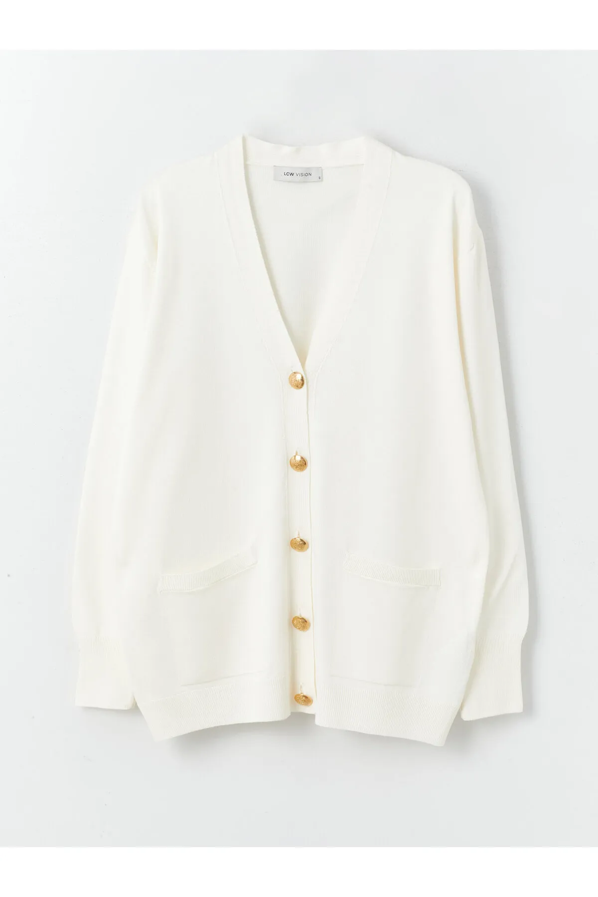 LC Waikiki  Einfarbige, langärmlige Damen-Strickjacke mit V-Ausschnitt
