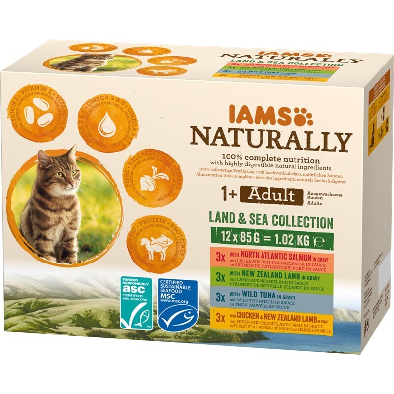 IAMS Nassfutter IAMS Naturally Adult 12x85g Land & Sea Collection